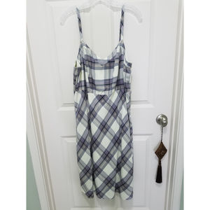 Old Navy 1X Gray/Ivory Plaid Smocked Sides Halter Midi Dress NWOT